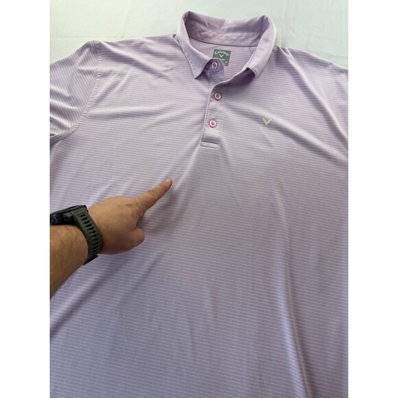 Callaway Opti Dri Polo Shirt Mens XL Purple Stripe Golf Performance Short Sleeve - Picture 3 of 6